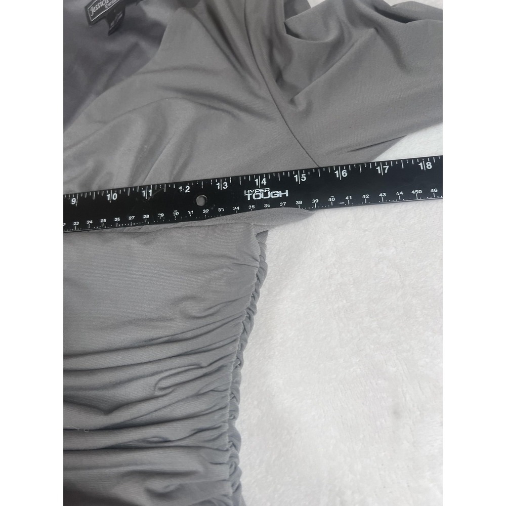 Jessica Howard Dress Womens 4 Silver Satin Ruched V Neck Long Sleeve Maxi Gown - Picture 15 of 16